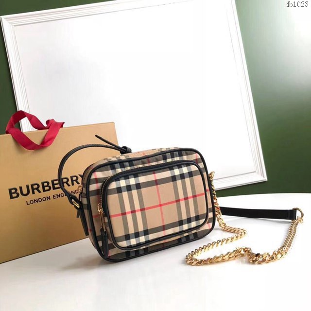 Burberry專櫃新款包包 巴寶莉Vintage復古格紋棉相機包斜挎包  db1023