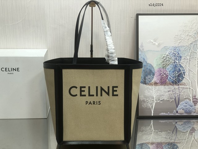 Celine專櫃2022新款手提托特包 賽琳大號印花織物和牛皮革方形手袋 sldj2224