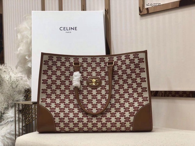 Celine專櫃2022新款手提托特包 賽琳CABAS TRIOMPHE TOTE牛仔刺繡橫款手袋 sldj2237