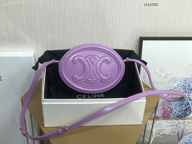 Celine專櫃2022新款經典凱旋門Logo大月餅包斜挎女包 賽琳OVAL CUIR TRIOMPHE大光滑牛皮革橢圓形手袋 sldj2262