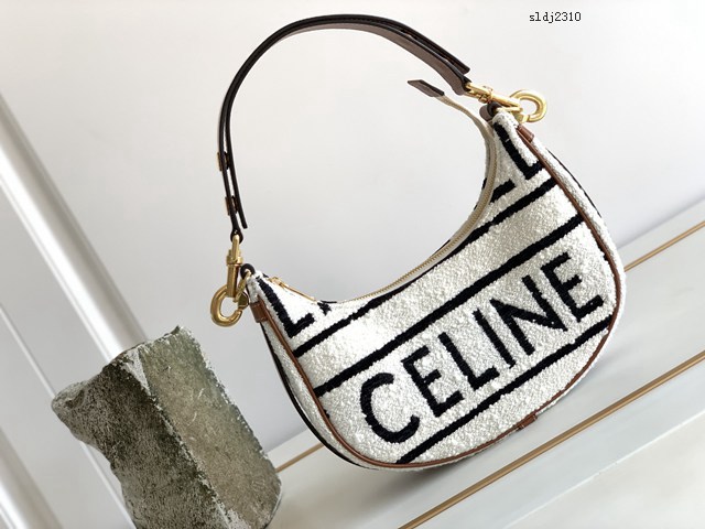 Celine專櫃2022新款STRAP手袋新月包腋下包 賽琳黑白字母織物AVA手袋 sldj2310