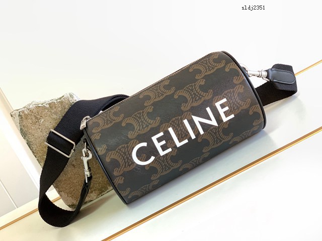 Celine專櫃2022新款經典老花斜挎肩背圓筒包 賽琳標誌印花圓筒包 sldj2351