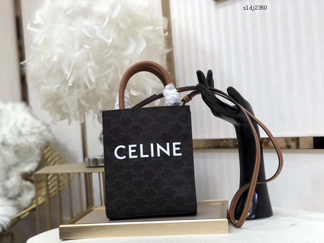 Celine專櫃2022春夏新色MiNi號豎款手袋 賽琳CABAS TRIOMPHE帆布迷你手提托特包 sldj2360