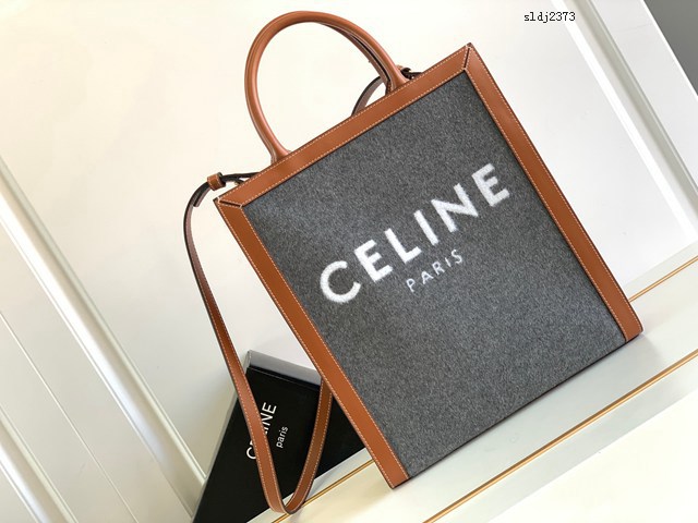 Celine專櫃2022新款單肩斜挎手拎托特包 賽琳毛氈刺繡織物/牛皮革CABAS小號購物袋 sldj2373