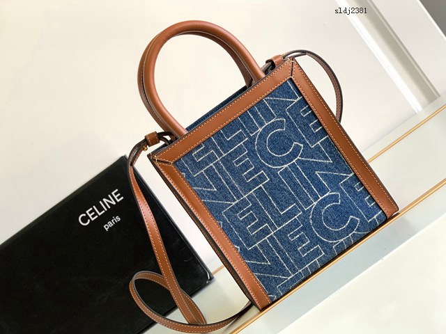 Celine專櫃2022新款牛仔布字母印花托特購物袋 賽琳帆布系列迷你托特 sldj2381