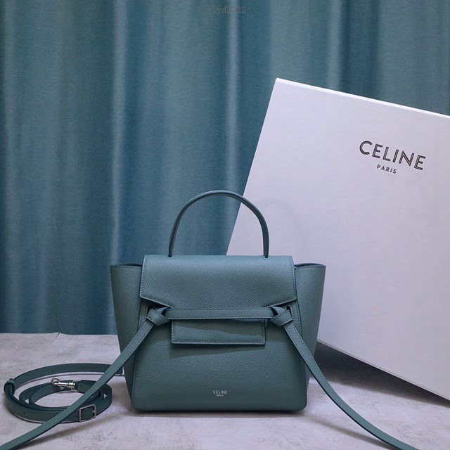 Celine女包 青瓷色最新色 賽琳掌紋牛皮小號手提包 Celine belt bag鯰魚包 189003  slyd2022