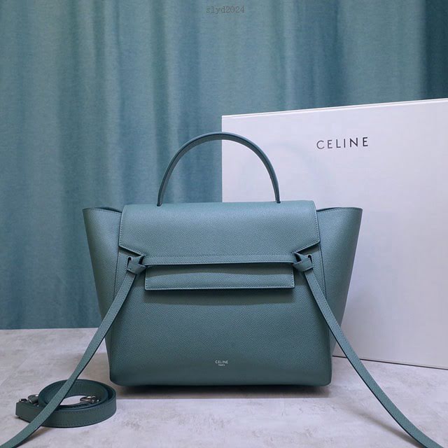 Celine女包 青瓷色最新色 賽琳掌紋牛皮大號手提包 Celine belt bag鯰魚包 189103  slyd2024