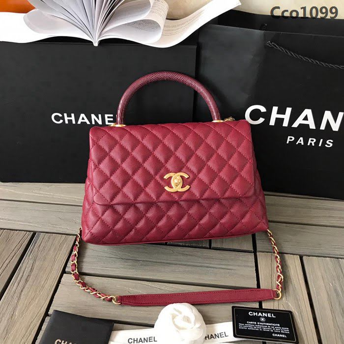 CHANEL香奈兒 独家背景实拍 蜥蜴手柄 Chanel cocohandle 專櫃对版货 小球纹原厂牛皮 時尚百搭 手提肩背斜挎包  Cco1099