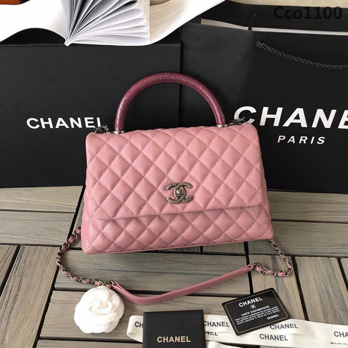 CHANEL香奈兒 独家背景实拍 蜥蜴手柄 Chanel cocohandle 專櫃对版货 小球纹原厂牛皮 時尚百搭 手提肩背斜挎包  Cco1100