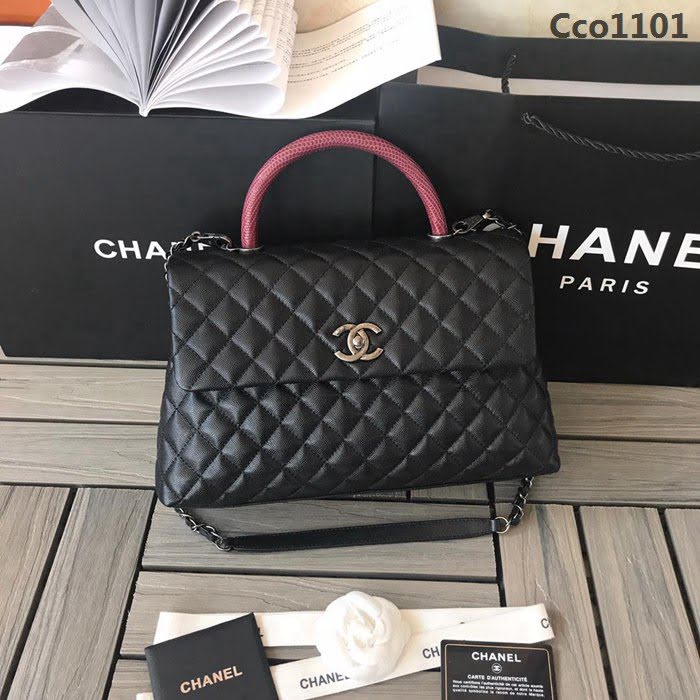 CHANEL香奈兒 独家背景实拍 蜥蜴手柄 Chanel cocohandle 專櫃对版货 小球纹原厂牛皮 時尚百搭 手提肩背斜挎包  Cco1101