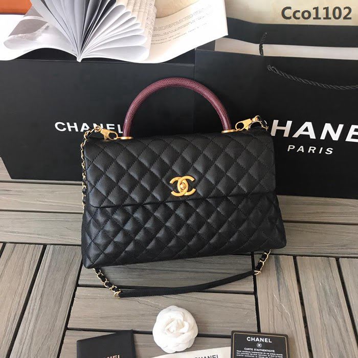 CHANEL香奈兒 独家背景实拍 蜥蜴手柄 Chanel cocohandle 專櫃对版货 小球纹原厂牛皮 時尚百搭 手提肩背斜挎包  Cco1102