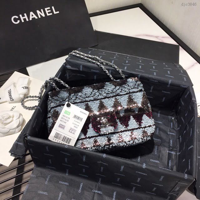 Chanel女包 AS1078 香奈兒cf迷你亮片鏈條包 Chanel耶誕節限量版  djc3846