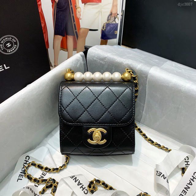 Chanel女包 香奈兒專櫃最新款珍珠小方塊包 Chane鏈子小包  djc3887