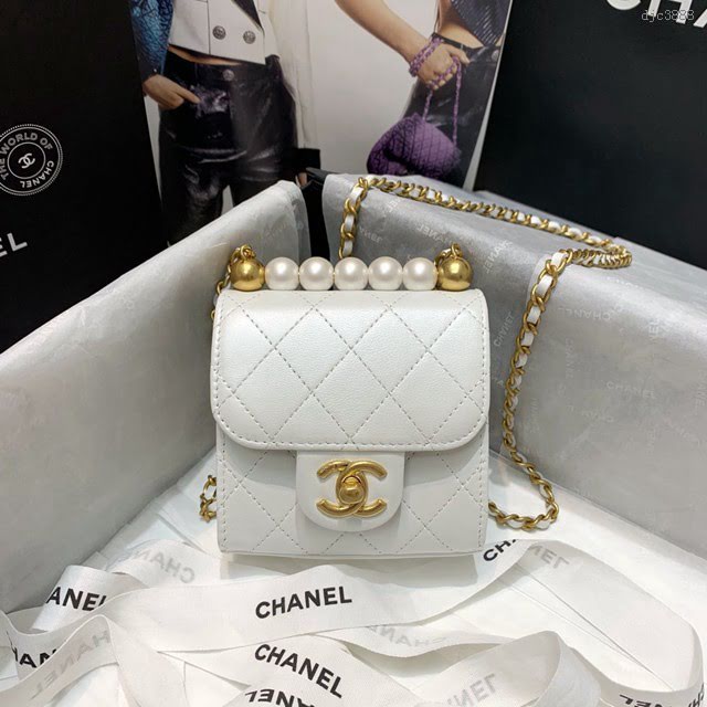Chanel女包 香奈兒專櫃最新款珍珠小方塊包 Chane鏈子小包  djc3888