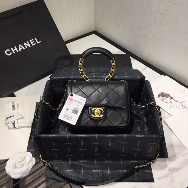 Chanel女包 AS1357 Chanel2020新款圓環手柄方胖子口蓋包 菱格羊皮鏈條手提包  djc3953