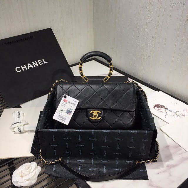 Chanel女包 AS1358 Chanel2020新款圓環手柄方胖子口蓋包 菱格羊皮鏈條手提包  djc3954