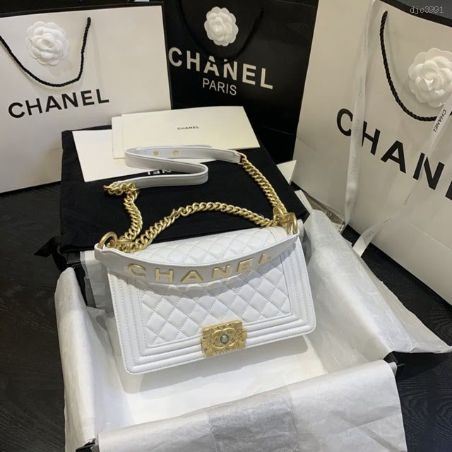 Chanel女包 67086# Chanel2020年新款羊皮包 手提金屬LoGo Chanel鏈條單肩斜挎中號包  djc3991