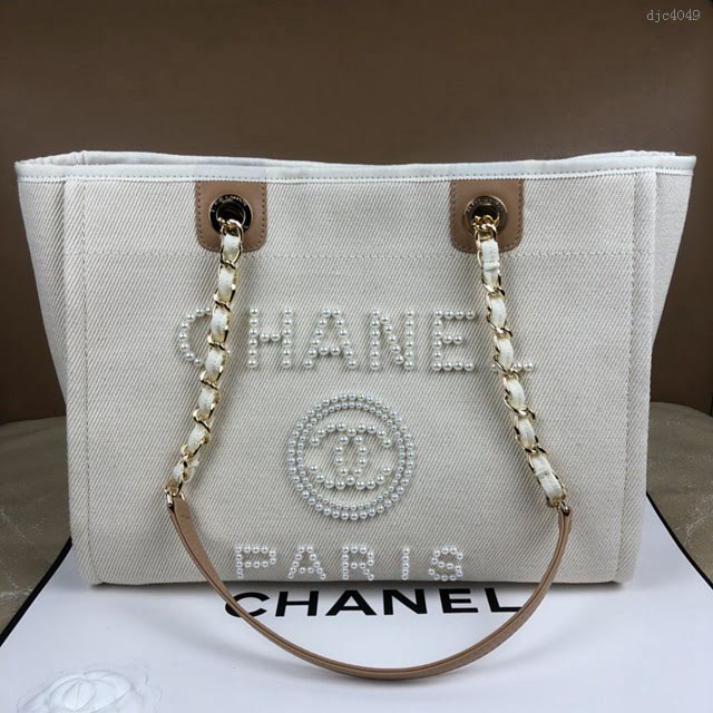 Chanel女包 A66939 Chanel Cabas Ete沙灘包 Chanel春夏新品珍珠帆布購物袋  djc4049