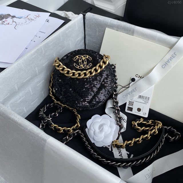 Chanel女包 香奈兒專櫃最新款亮片圓餅小挎包 Chanel大菱格粗鏈條女包 AP0945  djc4056