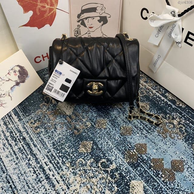 Chanel女包 香奈兒專櫃最新款菱格泡泡包 Chanel黑色羊皮口蓋包 AS2232  djc4308