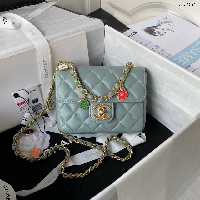 Chanel專櫃23C秋冬新品賭場系列方胖子口蓋包 AS3738 香奈兒羊皮琺瑯金幣墜鏈條時尚休包 djc4377