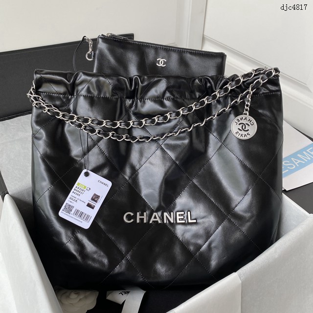 Chanel專櫃復古銀扣2022S春夏火爆22 bag購物袋AS3261 香奈兒22 bag鏈條休閒手袋女包 djc4817