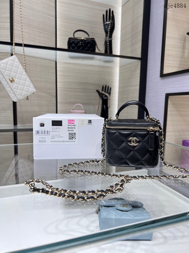 Chanel專櫃2022C新品內配小鏡子手提化妝小盒子 AP2198Y 香奈兒原廠皮小型收納盒女包 djc4884