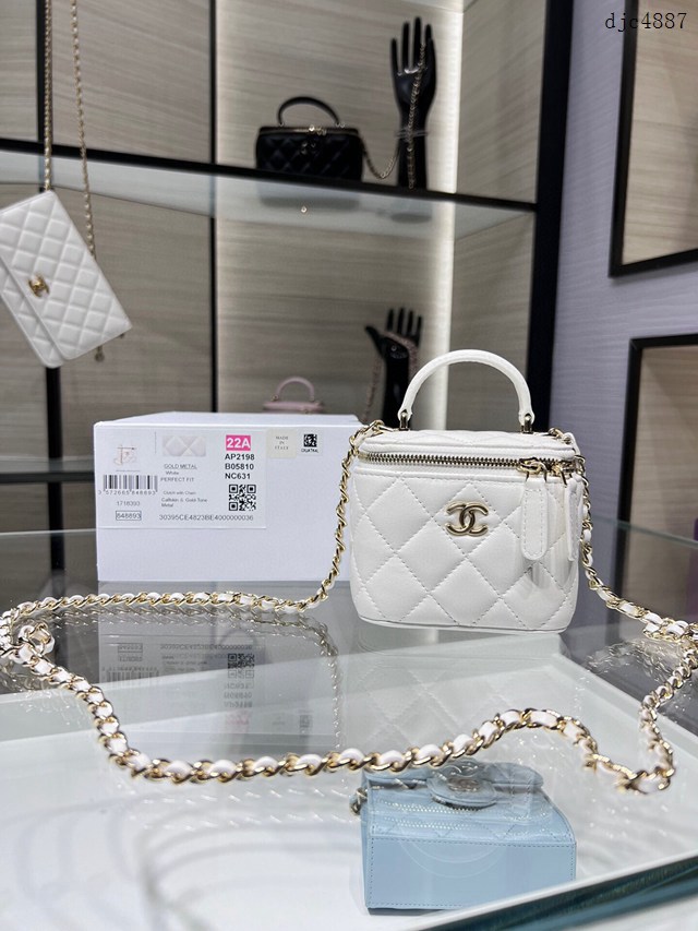 Chanel專櫃2022C新品內配小鏡子手提化妝小盒子 AP2198Y 香奈兒原廠皮小型收納盒女包 djc4887