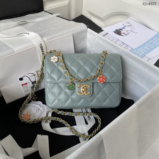 Chanel專櫃23C秋冬新品AS3737賭場系列方胖子口蓋包 香奈兒羊皮琺瑯金幣墜鏈條時尚休包 djc4929