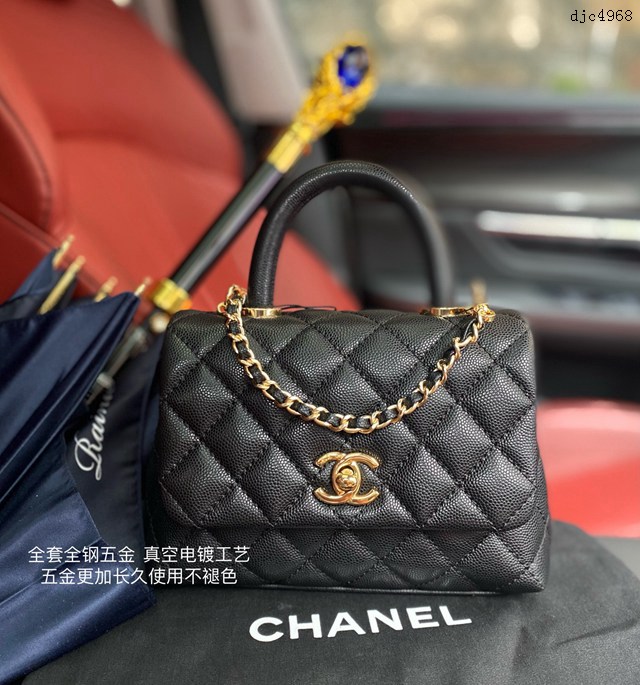 Chanel專櫃cocohandle經典款手提肩背女包 AS2215 香奈兒黑色配黑色球手原單高品質版本口蓋手提包 djc4968