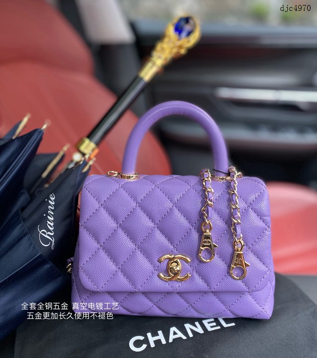 Chanel專櫃cocohandle經典款手提肩背女包 AS2215 香奈兒紫羅蘭配紫羅蘭球手原單高品質版本口蓋手提包 djc4970