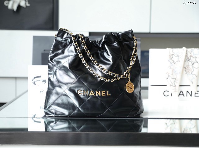 Chanel專櫃新款火爆中號22bag包購物袋 香奈兒收納袋黑色金扣原廠小羊皮鏈條肩背手袋手提袋 djc5256