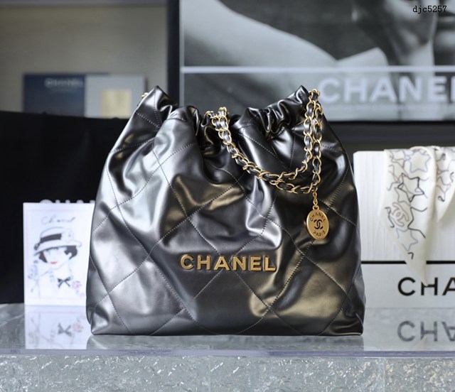 Chanel專櫃新款火爆中號24bag包購物袋 香奈兒收納袋槍銀色原廠小羊皮鏈條肩背手袋手提袋 djc5257