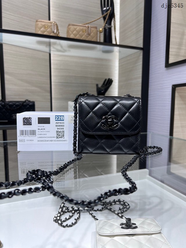 Chanel專櫃22B新款trendy mini小方格零錢包 A81633Y 香奈兒單肩斜挎小羊皮菱格紋黑色鏈條包 djc5345