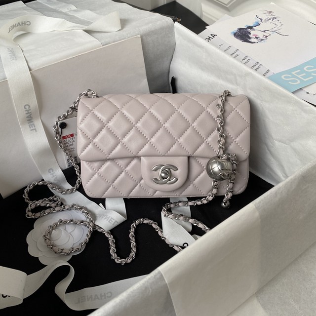 Chanel專櫃新款銀球鏈條女包 香奈兒銀鏈AS1787爆款cf mini口蓋包 djc5938