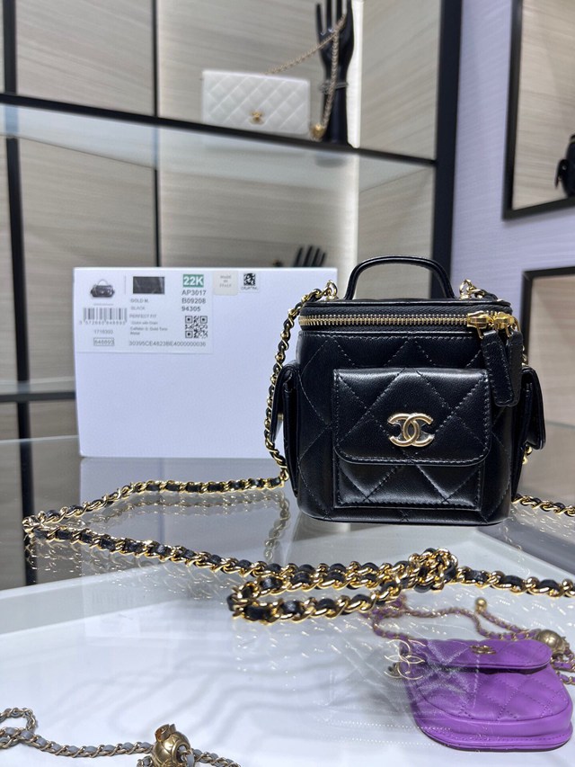 Chanel專櫃新款鏈條女包 香奈兒22k新品口袋盒子鏈條包油臘羊皮AP3016Y djc6145