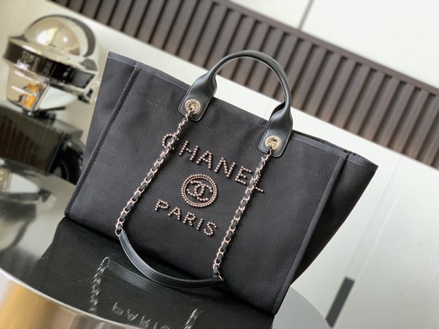 Chanel專櫃新款tote bag女包 香奈兒春夏新款珍珠字母logo帆布沙灘包 djc6868