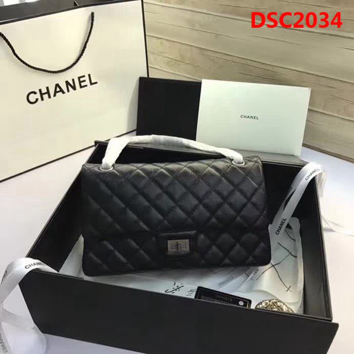 香奈兒CHANEL 226 進口大象紋胎牛皮金銀扣單肩斜挎鏈條包 DSC2034