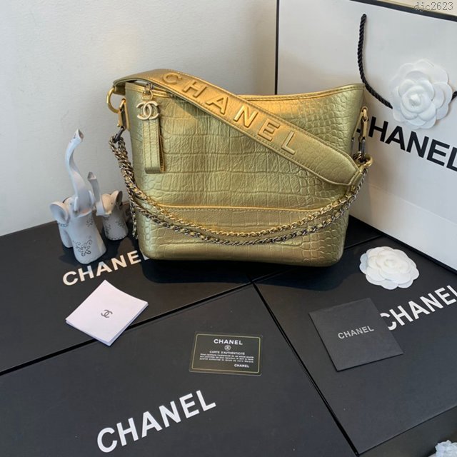 Chanel女包 91810 2019新款 Chanel Gabrielle鱷魚流浪包 皮裹鏈條 香奈爾肩背包 香奈兒流浪包  djc2623