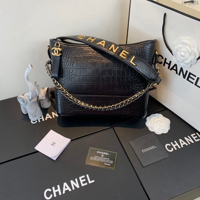 Chanel女包 91810 2019新款 Chanel Gabrielle鱷魚流浪包 皮裹鏈條 香奈爾肩背包 香奈兒流浪包  djc2624