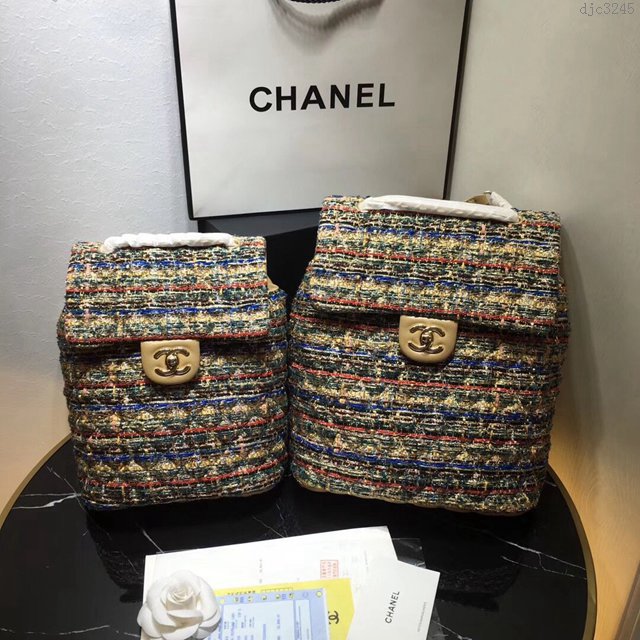 Chanel女包 Chanel最新編織紅金斜紋 91122中號 雙肩背包 呢料系列 香奈兒後背包 Chanel新款雙肩包  djc3245