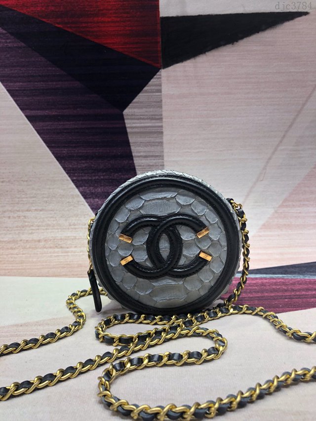Chanel女包 A81599 香奈兒鏈子斜跨包 蟒蛇皮 羊皮革 彩繪Chanel圓餅包  djc3784