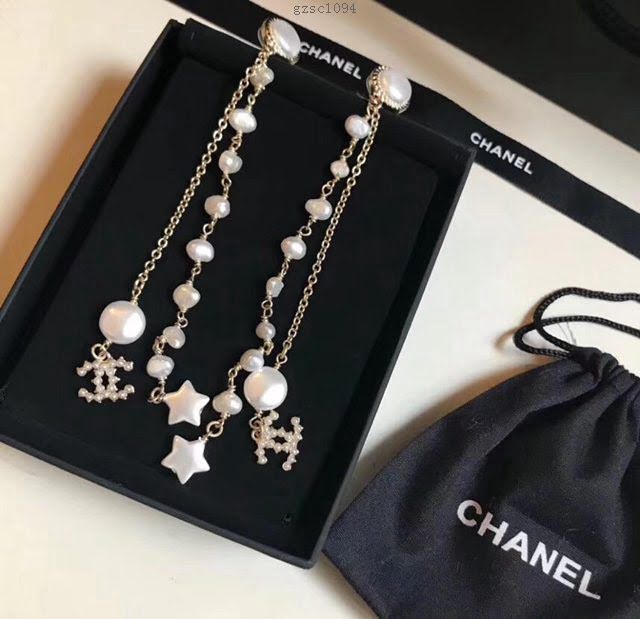 chanel耳環 2018長款 流蘇天然貝殼 珍珠耳釘耳環  gzsc1094