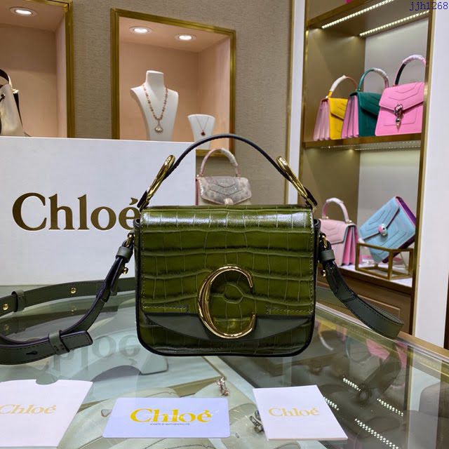 Chloe女包 克洛伊經典C Bag牛油果綠鱷魚壓紋包包 Chole手提肩背斜挎包  jjh1268