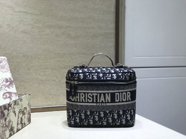 Dior包 迪奧Christian Dior 藍色提花化妝包 老花手提包  Dyd1104