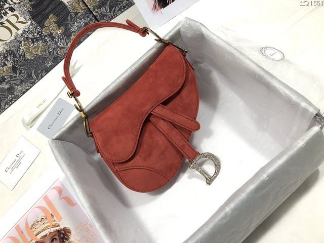 Dior女包 迪奧Saddle小號天鵝絨紅色馬鞍包 Dior手提肩背包  dfk1551