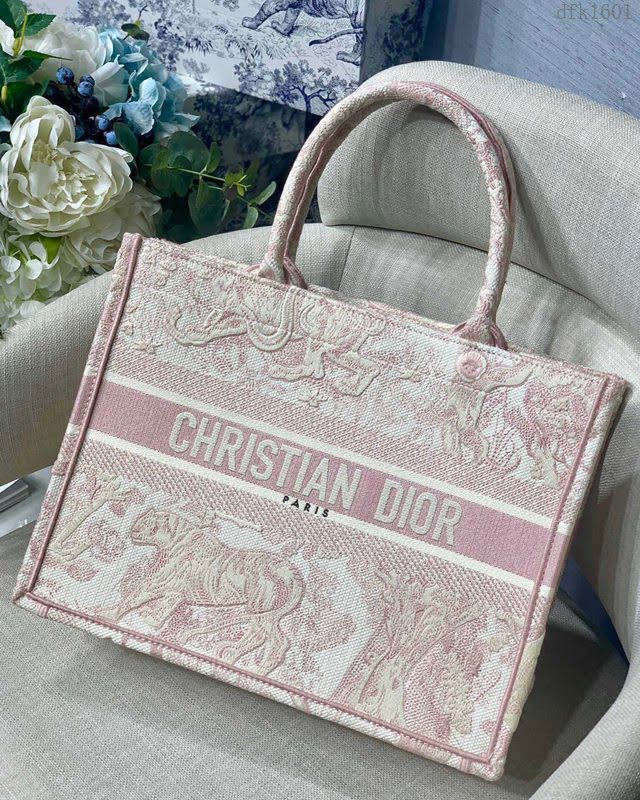 Dior女包 迪奧Book Tote粉老虎小號托特包 Dior刺繡購物袋  dfk1601