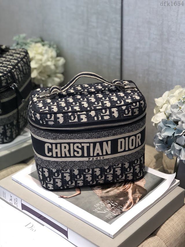 Dior女包 迪奧Oblique老花刺繡洗漱包化妝包 Christian Dior手提包  dfk1654