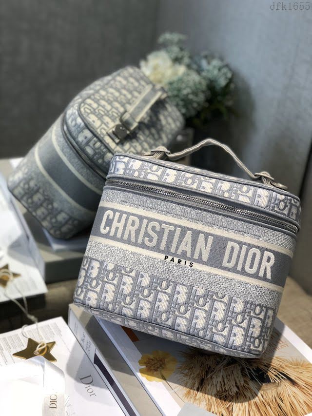 Dior女包 迪奧Oblique老花刺繡洗漱包化妝包 Christian Dior手提包  dfk1655