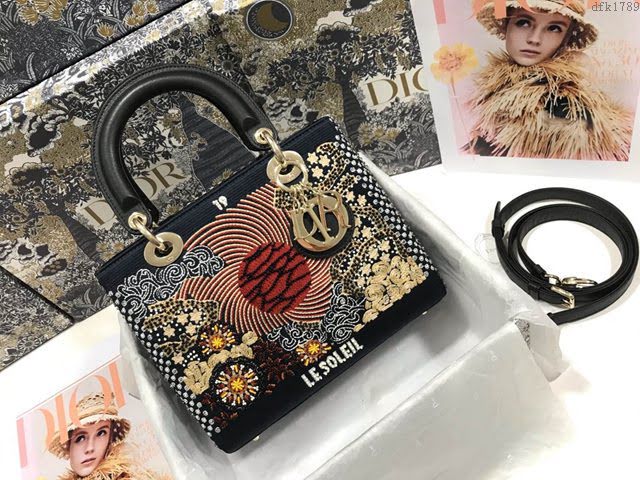 Dior女包 迪奧Lady Dior五格刺繡太陽珠子手袋 Dior手提肩背斜挎包  dfk1789